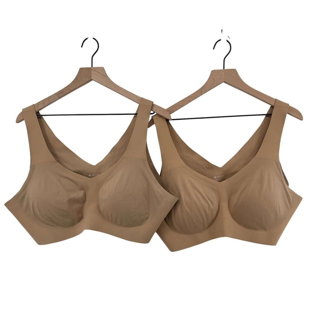 Lot of 2 Honeylove V-Neck Pullover Wireless Bra Sand 3X Stretch Seamless LWBR010